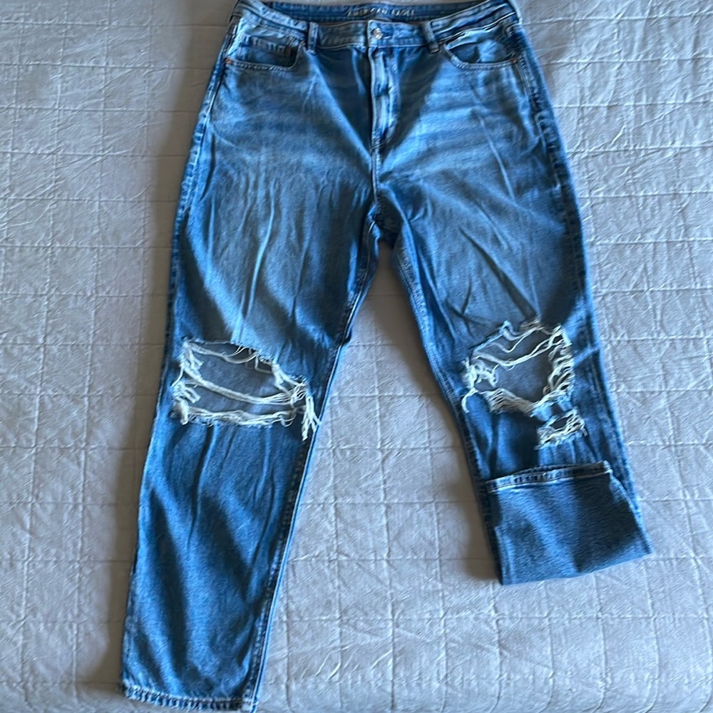 American Eagle Mom Jean- Strigid- Light Demin- destruction